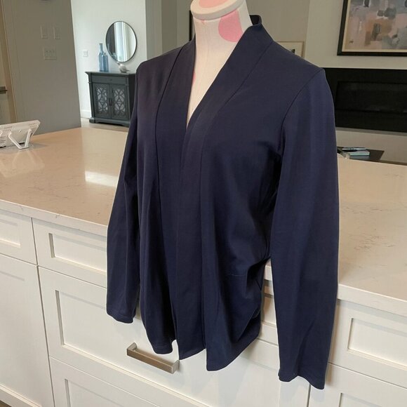 L.L. Bean Lg Sleeve Pima Cotton Open Cardigan w Pockets Raven Blue Sz M Reg - Picture 2 of 7